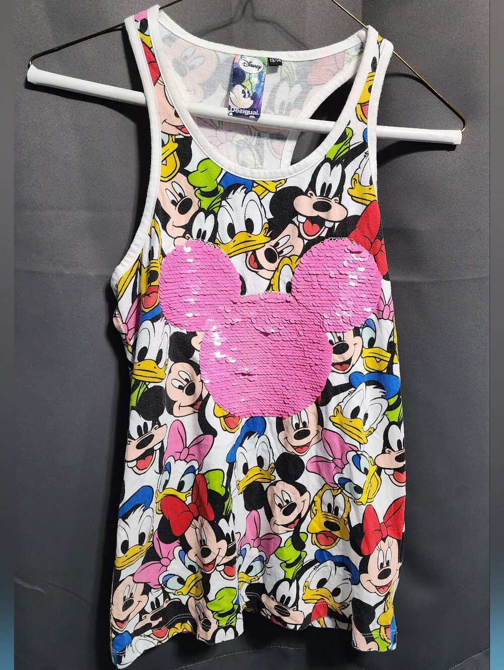 Desigual Disney Multicolor Mickey Character Tank with Pink Sequin Mickey Head